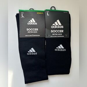 Adidaas Men's Black Soccer Metro Socks - Size L - Over The Calf - NWT - 2 Pairs